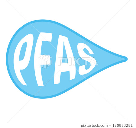 Illustration of a water drop and PFAS logo icon 120953291
