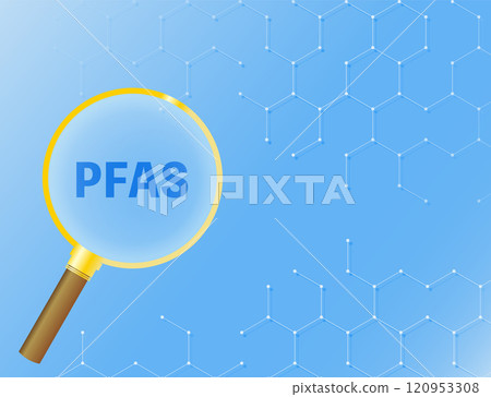 Illustration of water droplets and PFAS 120953308