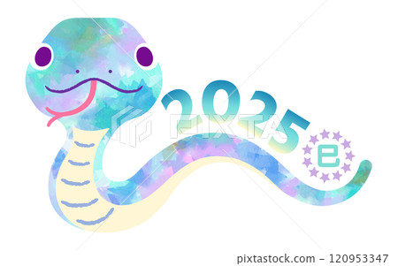 2025蛇年新年賀卡素材 水彩風格多彩美麗的蛇 120953347