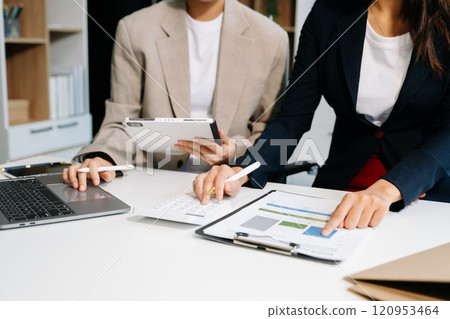 Businessman and team analyzing financial statement Finance task. with smart phone and laptop and tablet. Wealth management concept Businessman and team analyzing financial statement Finance task. with smart phone and laptop and tablet. Wealth management concept 120953464