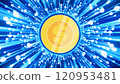 2D Digital Money Coin Rotation in center And Data line Network in background 120953481