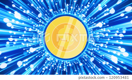 2D Digital Money Coin Rotation in center And Data line Network in background 120953481