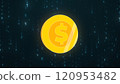 2D Coin Rotation in center And Digital Data Lots of Matrix Binary Code Random Number Falling Continuously Background 120953482