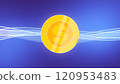 2D Coin in center And Technology Digital Data Line Stream Network Connection Background 120953483