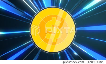 2D Coin in center And Super Fast Speed Lines Background 2D Coin in center And Super Fast Speed Lines Background 120953484