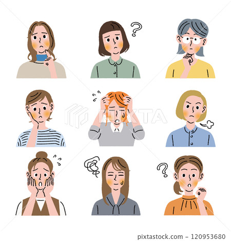 九名陷入困境的女性上半身 九名陷入困境的女性上半身 120953680