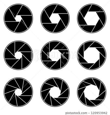 Camera aperture blade icon black 120953942
