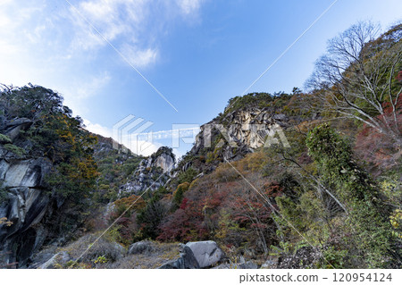 Autumn leaves at Shosenkyo Gorge at dusk Autumn leaves at Shosenkyo Gorge at dusk 120954124