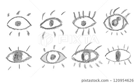 Chalk drawn vector eyes collection, hand drawn vector human parts of faces elements, various opened eyes, cartoon style eyes, vision icons of different designs, collection of charcoal brown eyes Chalk drawn vector eyes collection, hand drawn vector human parts of faces elements, various opened eyes, cartoon style eyes, vision icons of different designs, collection of charcoal brown eyes 120954626