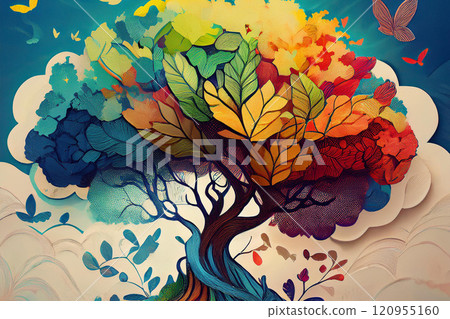 Colorful trees and colorful butterflies (sustainable, IR, investment) 120955160