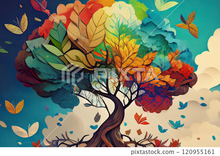 Colorful trees and colorful butterflies (sustainable, IR, investment) 120955161