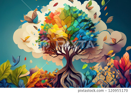 Colorful trees and colorful butterflies (sustainable, IR, investment) 120955170