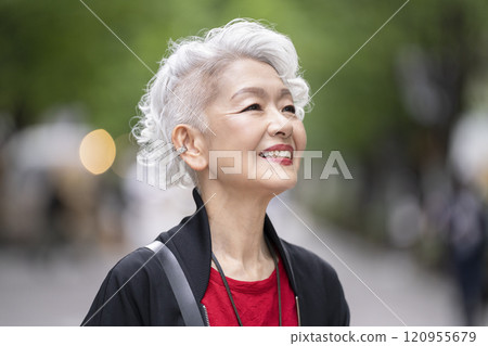 Smiling senior woman with gray hair Smiling senior woman with gray hair 120955679
