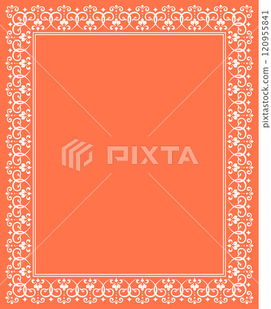 Decorative frame Elegant vector element for design in Eastern style, place for text. Floral pink and white border. Lace illustration for invitations and greeting cards 120955841