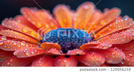 Close up of a flower covered in water droplets 120956250