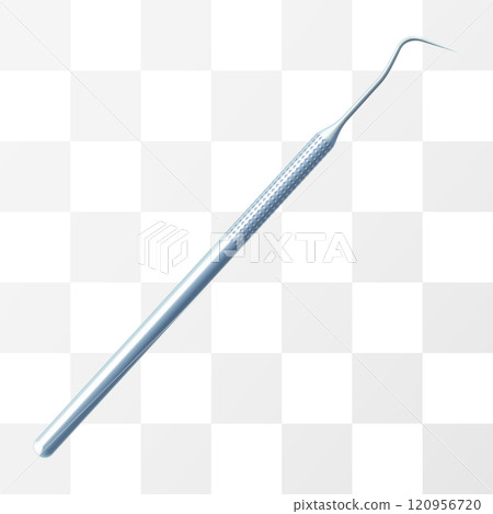 Periodontal scaler, Tooth cleaning pick icon, isolated on transparent background. Steel dental tool. Realistic 3d vector illustration element design 120956720