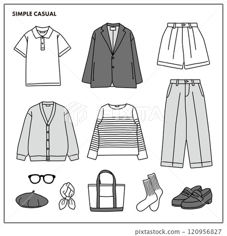 Clothes fashion monochrome illustration set Clothes fashion monochrome illustration set 120956827