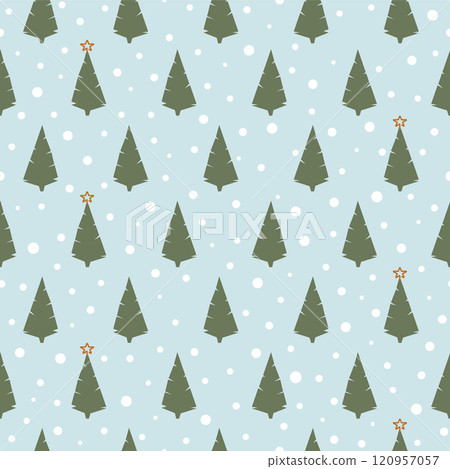 Seamless pattern with Christmas tree, snowflake, golden star. Christmas, new year design on a light background 120957057