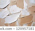 Light white and beige tonal cream foundation. Brush strokes. Close up macro texture cosmetics ad. Decorative art wallpaper background 120957181