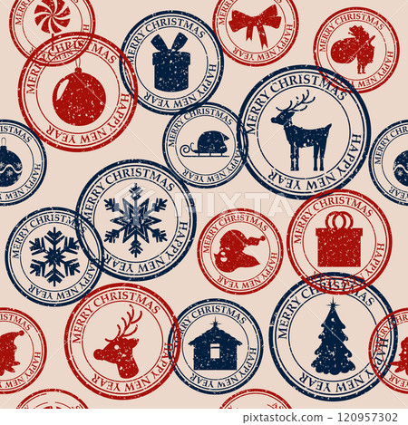 Postal stamp seamless pattern Christmas old postage stamps 120957302
