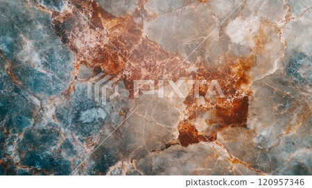 A top-down view of an earthy marble surface, showcasing the intricate patterns and textures. 120957346