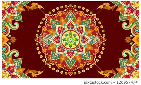 Colorful Mandala with Symmetrical Design. Colorful Mandala with Symmetrical Design. 120957474