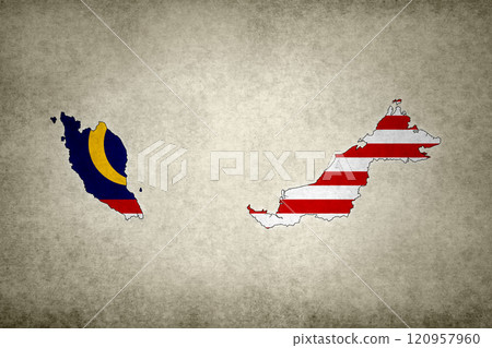 Map of Malaysia with its flag on a paper 120957960