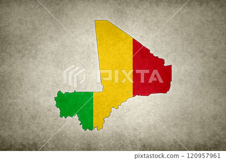 Map of Mali with its flag on a paper 120957961
