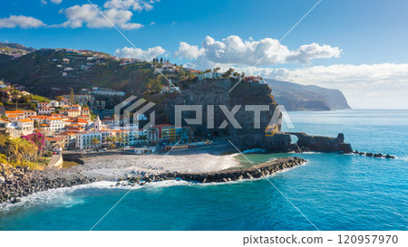 Panoramic view of the small village of Ponta do Sol, near Funchal. Madeira Island, Portugal 120957970