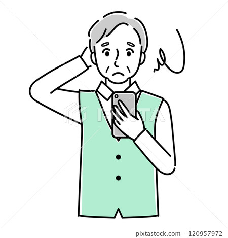 Seniors having trouble operating a smartphone 120957972