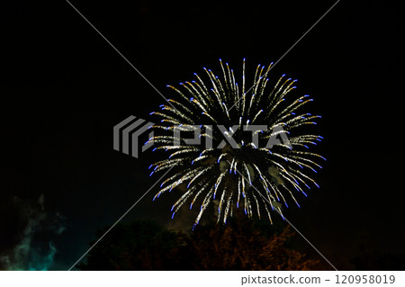 Colorful balloon salute in the night sky Colorful balloon salute in the night sky 120958019