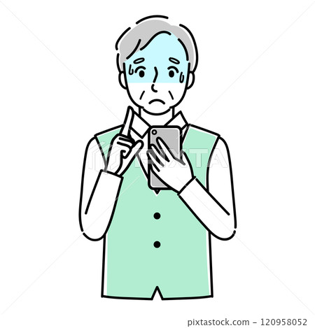 Seniors having trouble operating a smartphone 120958052