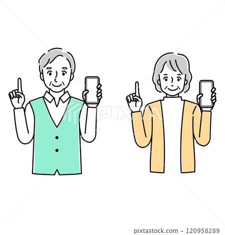 Senior men and women with smartphones 120958289