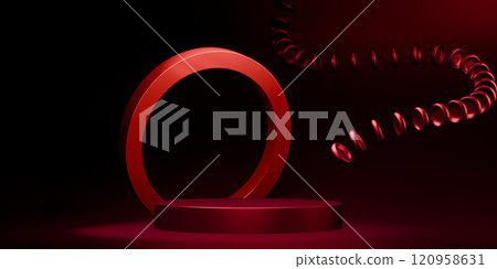 Dark red style. Fashion product background, stand product podium display with blank backdrops. 120958631