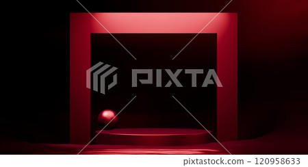 Dark red style. Fashion product background, stand product podium display with blank backdrops. 120958633