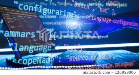 Project managers work new idea. Mobile app developer. Innovative startup project. Website programming code 120959000