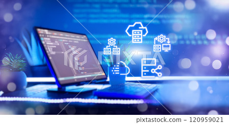 Programming code abstract screen of software developer. Coding script text on screen. Programming code abstract screen of software developer. Coding script text on screen. 120959021