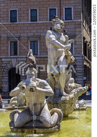 Fontana Del Moro at Piazza Navona in Rome, Italy, sunny day 120959053