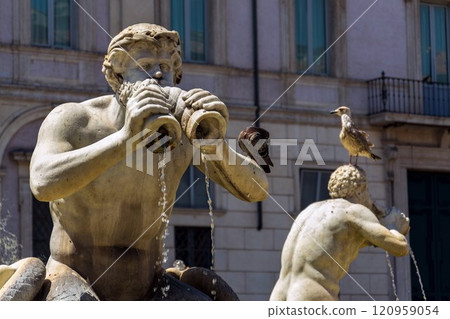Fontana Del Moro at Piazza Navona in Rome, Italy, sunny day 120959054