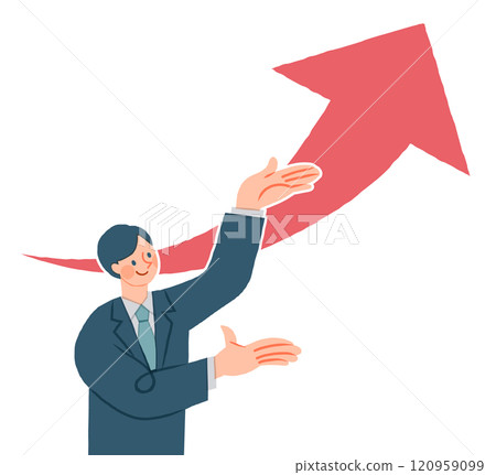 A man pointing at an ascending red arrow 120959099