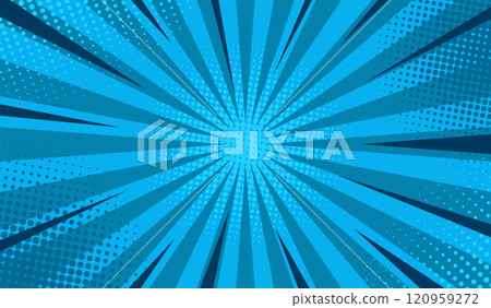 Comic background in pop art style with sun rays and dots. Retro style background with color halftone. Vector illustration 120959272
