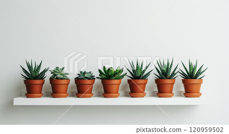 架上的小盆栽多肉植物 架上的小盆栽多肉植物 120959502