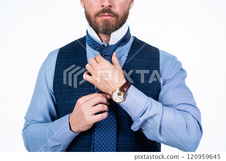 cropped man businessman tie necktie isolated on white, accessory 120959645