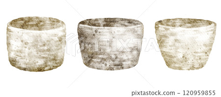 Watercolor wicker basket illustration. Hand-drawn depiction of natural rattan container in beige and brown tones. Perfect for eco-themed designs or craft-inspired projects. Watercolor wicker basket illustration. Hand-drawn depiction of natural rattan container in beige and brown tones. Perfect for eco-themed designs or craft-inspired projects. 120959855