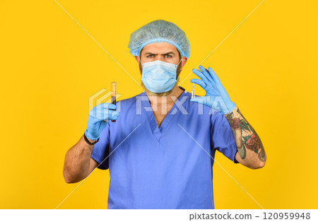Pandemic emergency. Vaccine development. Vaccination program. Pharmaceutical company business producing vaccine. Vaccine ampoule hands doctor. Buy medicines. Man work laboratory project. Stop virus 120959948