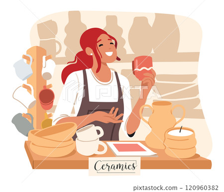 Pottery workshop with craft handmade ceramics small business advertising and promotion scene 120960382