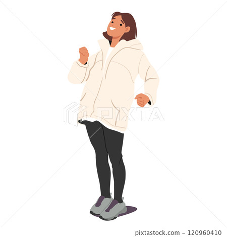Excited teenage girl cartoon character waiting impatiently clenching fists isolated on white Excited teenage girl cartoon character waiting impatiently clenching fists isolated on white 120960410