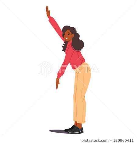 Trendy fashion teenage girl showcasing measuring hands gesture isolated on white background Trendy fashion teenage girl showcasing measuring hands gesture isolated on white background 120960411