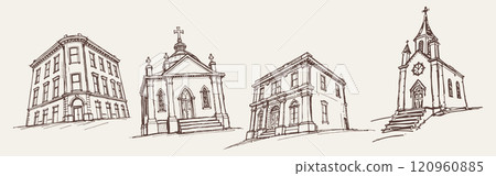 Vector set of buildings. Building sketches isolated in light background. 120960885