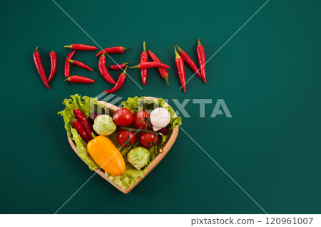 Vegetarian diet month in january called Veganuary. Vegan word made from red chillies 120961007